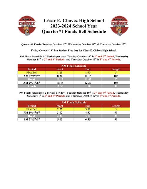2023-2024 CCHS Finals Bell Schedule Q1